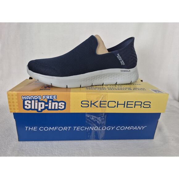 Skechers Men's US 12 Wide Fit Go Walk Flex No Hands Navy Slip-in Sneakers - Picture 1 of 12